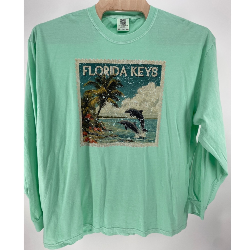 Comfort Colors Long Sleeve T-Shirt Mens 3XL Mint Green EUC Florida Keys Graphic